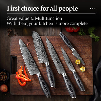 XINZUO 1pcs/5pcs Kitchen Knives Set 67Layer VG10 Damascus Steel Chef Cleaver Santoku Utility Paring Knife Pakkawood Handle