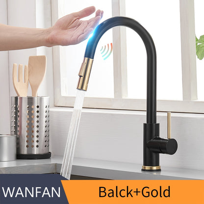 Pull Out Brush Nickel Sensor Kitchen Faucets Stainless Steel Smart Induction Mixed Tap Touch Control Sink Tap Torneira De KH1002
