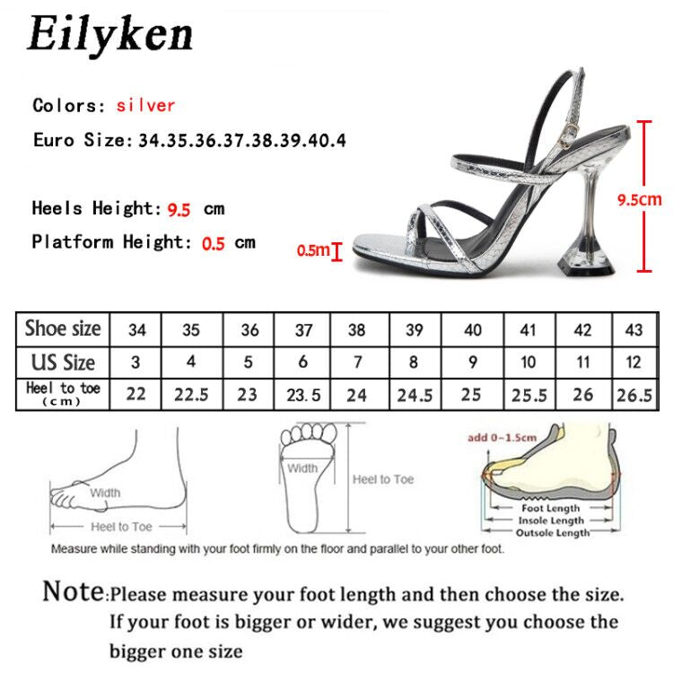 Eilyken New Silver Back Strap Sandals Transparent Perspex Heel Spike Crystal Slingbacks Women Wedding Pumps Shoes