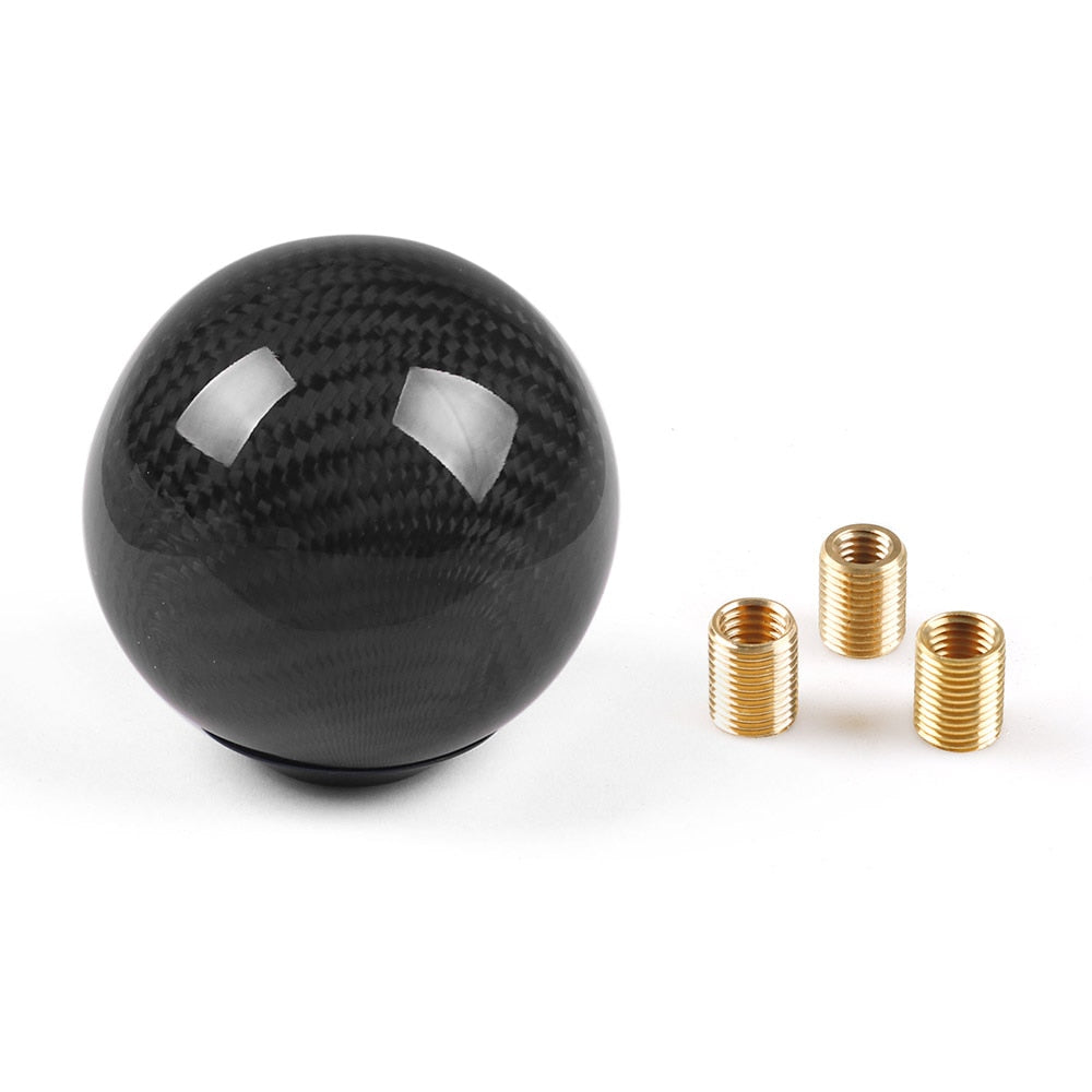 Universal Car Gear Shift Knob Shifter Lever Round Ball Shape Real Carbon Fiber