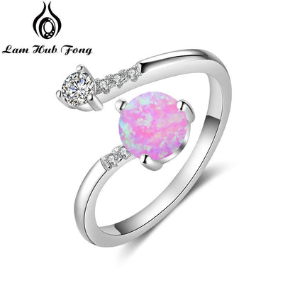 Silver Color Women's Rings Cubic Zirconia Adjustable Wrap Ring With Created Round Blue Opal Wedding Fashion Jewelry for Women