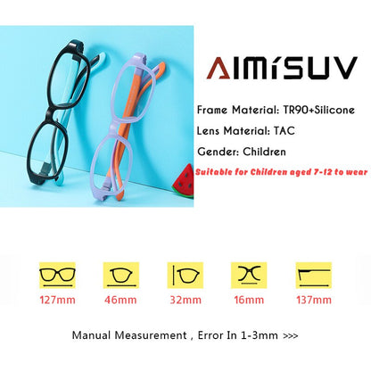 Children's Computer Eyeglasses Boy Girl Rectangle Blue Light Blocking Glasses Kids Removable TR90 Flexible Silicone Frame UV400