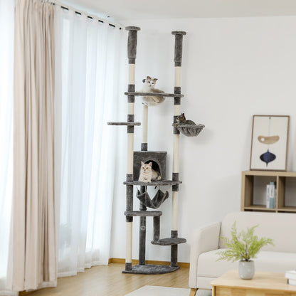 Tall Cat Tree Tower with Scratching Post Adjustable Height Multi-layer Platform with Soft Hammocks Condo Transparent Nest