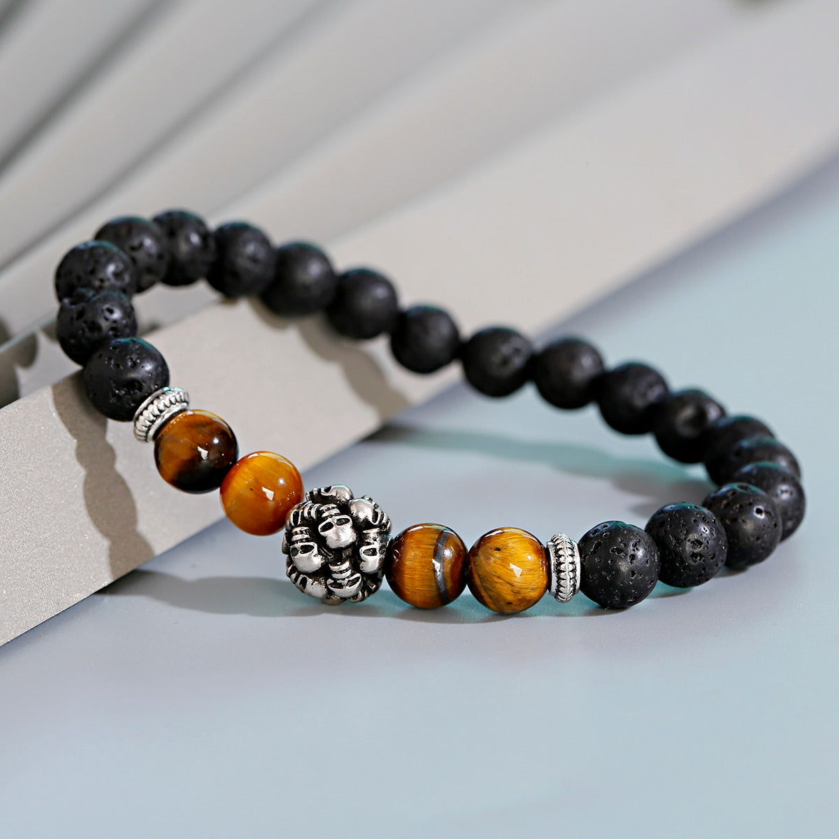 Classic Crown Lion Bracelet Men Fashion Tiger Eye Onyx Stone Handmade Beaded Charm Bracelet For Women Jewelry Pulsera Hombre