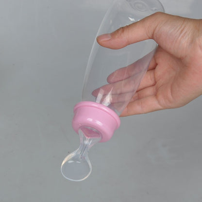 Newborn Baby Squeezing Feeding Bottle Silicone Training Rice Spoon Infant Cereal Food Supplement Feeder Safe Tableware Tools