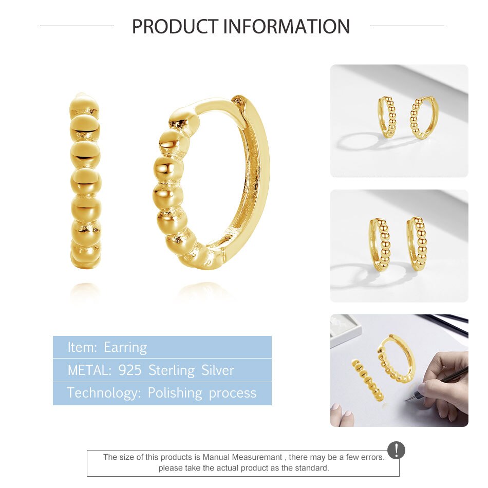 ELESHE Ins Style Simple Beaded Hoop Earrings with Gold Plated 925 Sterling Silver Fine Earrings For Women Jewelry 2021