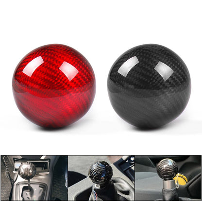 Universal Car Gear Shift Knob Shifter Lever Round Ball Shape Real Carbon Fiber