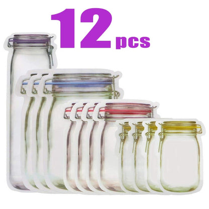 Reusable Mason Jar Bag Nuts Candy Cookies Bottles Snacks Zipper Sealed Kitchen Organizer Ziplock Seal Fresh Food Storage Bags