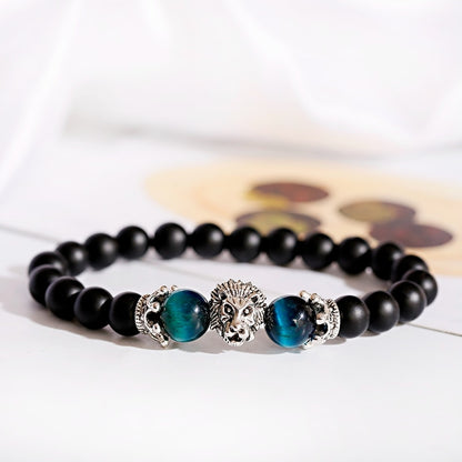 Classic Crown Lion Bracelet Men Fashion Tiger Eye Onyx Stone Handmade Beaded Charm Bracelet For Women Jewelry Pulsera Hombre