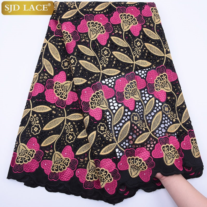 SJD LACE High Quality Swiss Voile Lace In Switzerland With Stones Eyelet Holes Nigerian African Lace Fabric For Party Sew A1813