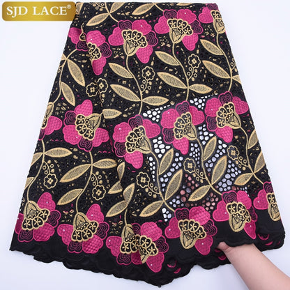 SJD LACE High Quality Swiss Voile Lace In Switzerland With Stones Eyelet Holes Nigerian African Lace Fabric For Party Sew A1813