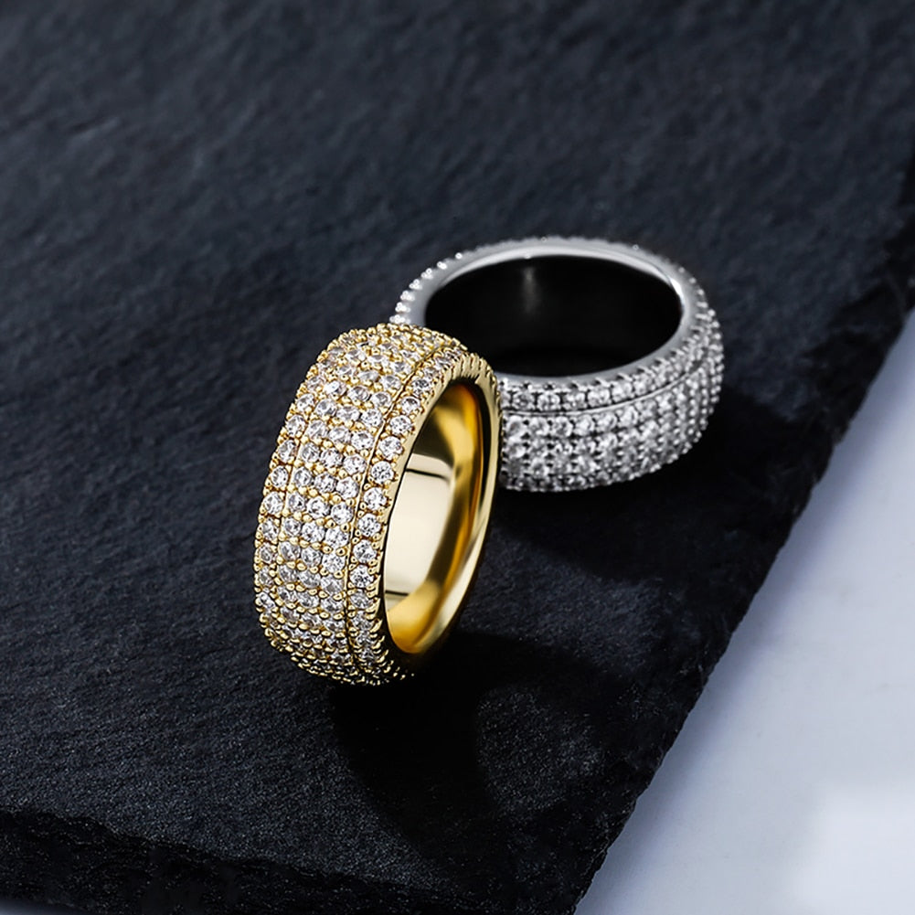 TOPGRILLZ 5 Layer Zirconia Band Ring Full Micro Pave Cubic Zirconia Rings High Quality Hip Hop Fashion Jewelry For Men Women