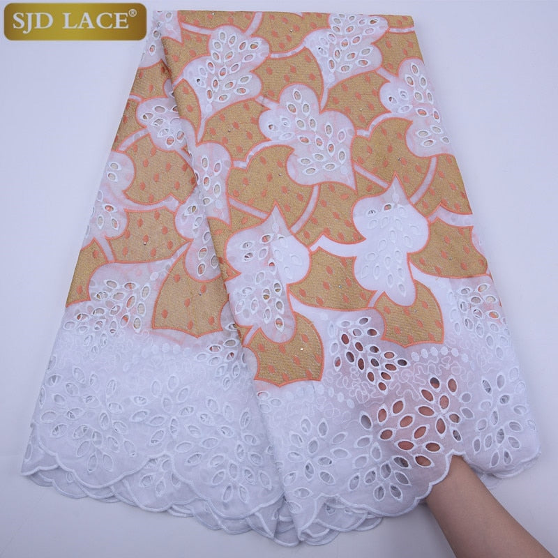 SJD LACE High Quality Swiss Voile Lace In Switzerland With Stones Eyelet Holes Nigerian African Lace Fabric For Party Sew A1813