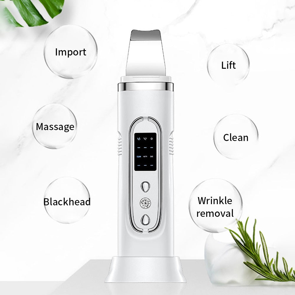 Ultrasonic Skin Scrubber Electric Facial Cleansing Pore Deep Cleaner Acne Blackhead Remover Peeling Shovel Device Beauty Machine