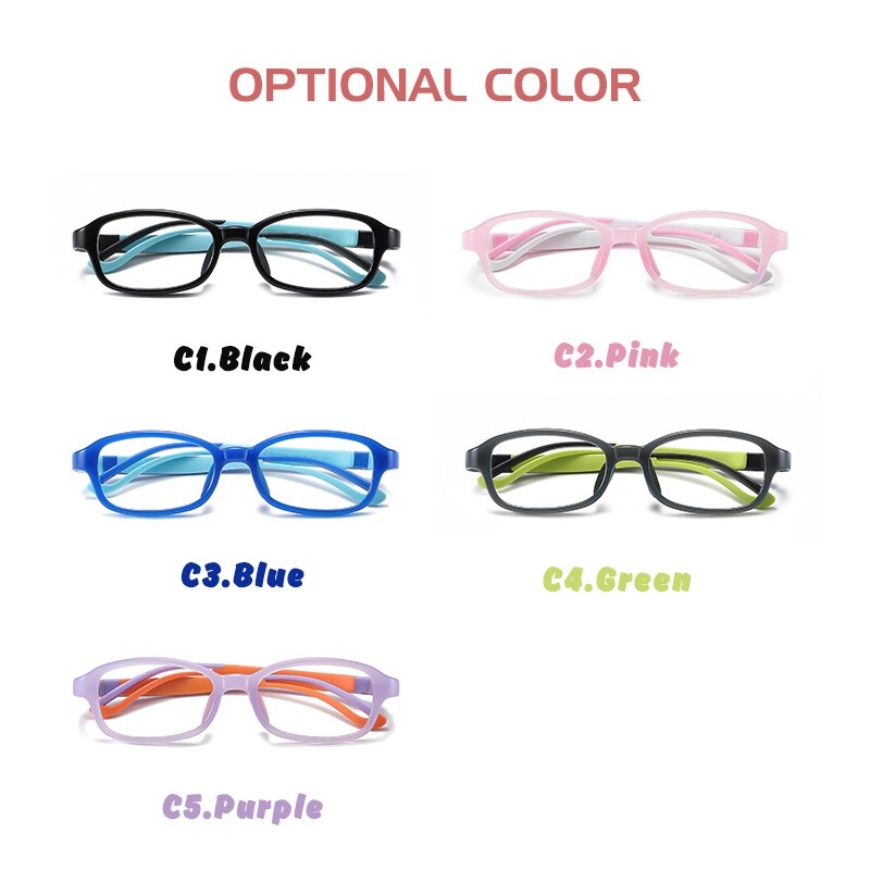 Children's Computer Eyeglasses Boy Girl Rectangle Blue Light Blocking Glasses Kids Removable TR90 Flexible Silicone Frame UV400