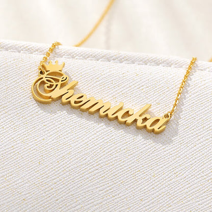 Crown Necklace Customized Cursive Arabic Crown Heart Nameplate Necklace For Women Stainless Steel Jewelry Couple gift Collier bf