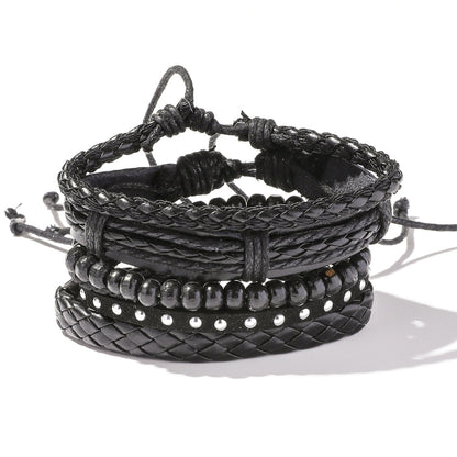 Trendy 5pcs Leather Wrap Bracelets Sets Bangles for Men Male Hippop Casual Jewelry Accessories Boyfriend Husband Gift Present
