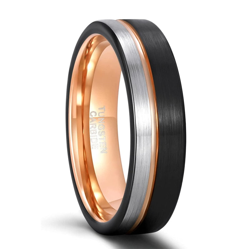 TIGRADE Ring Men Tungsten Ring Black Rose Gold Line Brushed 6/8mm Wedding Band Engagement Ring Men's Party Trendy Bague Homme