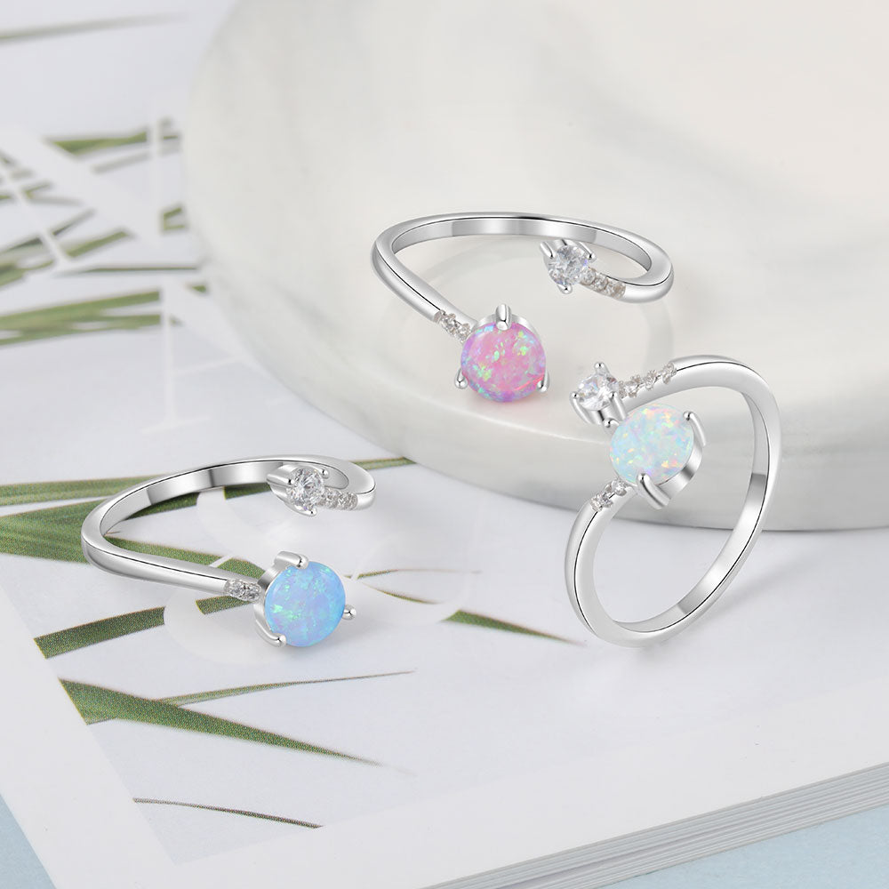 Silver Color Women's Rings Cubic Zirconia Adjustable Wrap Ring With Created Round Blue Opal Wedding Fashion Jewelry for Women