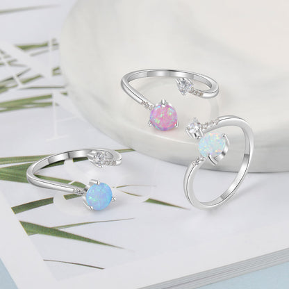 Silver Color Women's Rings Cubic Zirconia Adjustable Wrap Ring With Created Round Blue Opal Wedding Fashion Jewelry for Women