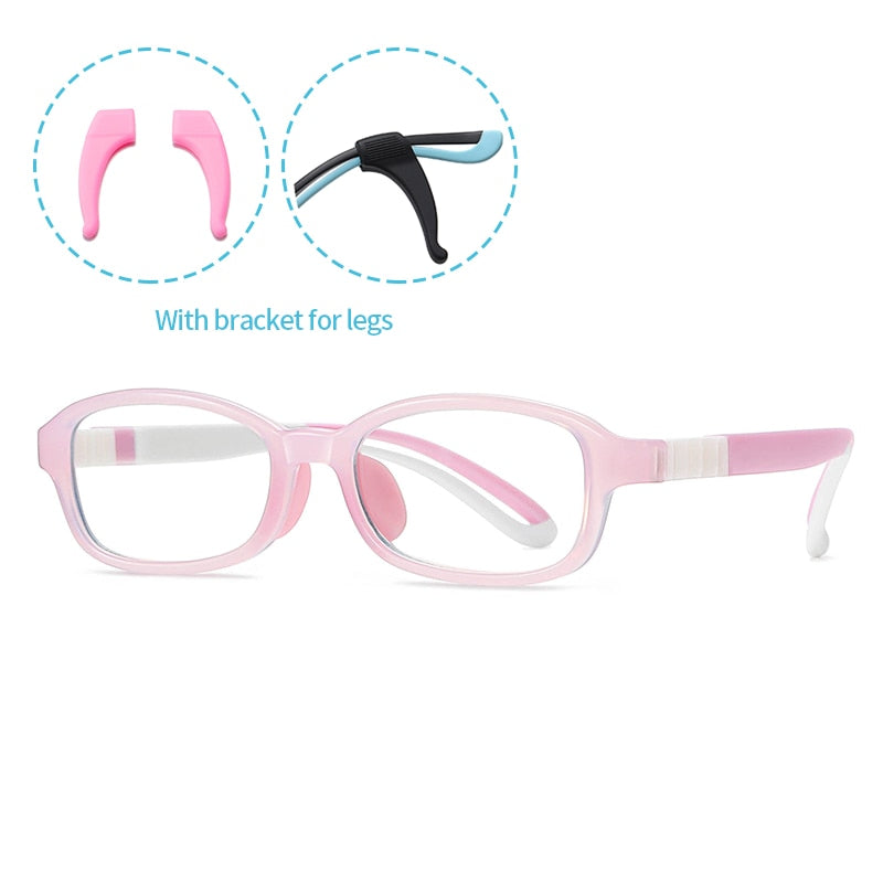 Children's Computer Eyeglasses Boy Girl Rectangle Blue Light Blocking Glasses Kids Removable TR90 Flexible Silicone Frame UV400
