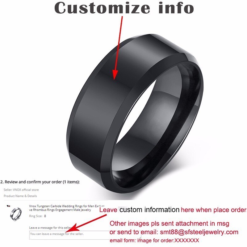 Vnox Cool Chinese Dragon Ring for Men Personalized Engraving 8mm Black Stainless Steel Punk Male Anel Gift for Him