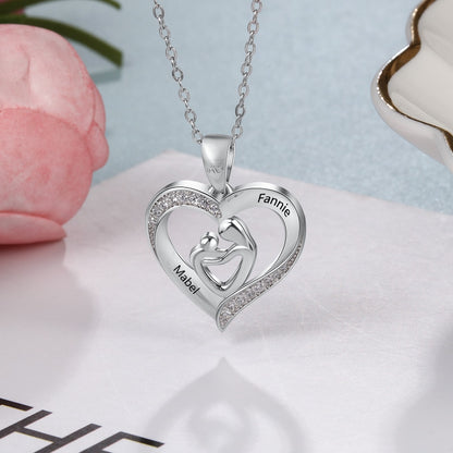 Personalized Mom and Baby Necklaces 925 Sterling Silver  Heart Shape Necklaces Pendant Engraved Name  Mother's Day Gift