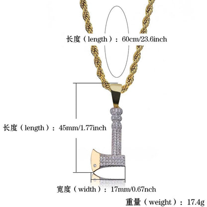 TOPGRILLZ Hip Hop Jewelry Ax Necklace&amp;Pendant Copper Gold Color Plated Iced Out Micro Pave Cubic Zircon Charm For Men Gifts