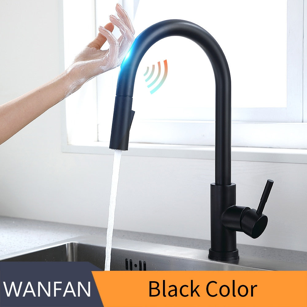 Pull Out Brush Nickel Sensor Kitchen Faucets Stainless Steel Smart Induction Mixed Tap Touch Control Sink Tap Torneira De KH1002