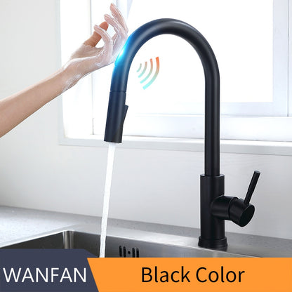 Pull Out Brush Nickel Sensor Kitchen Faucets Stainless Steel Smart Induction Mixed Tap Touch Control Sink Tap Torneira De KH1002