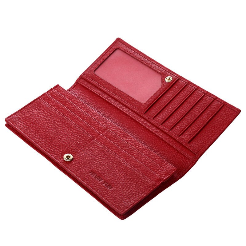 Fashion Genuine Leather Women Wallets RFID Blocking Long Slim Bifold Lady Card Holder Purse
