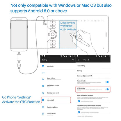 HUION HS610 Graphic Tablets Digital Pen Tablet Phone Drawing Tablet with Tilt OTG Battery-Free Stylus for Android Windows macOS