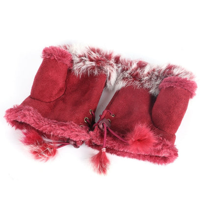 1 Pair Women Winter Warm Glove Faux Rabbit Fur Hand Wrist Warmer Fingerless Gloves