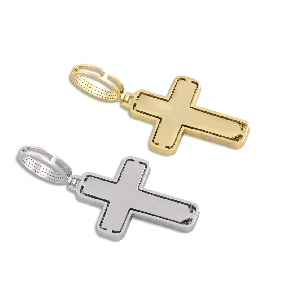 Quality Iced Out Asscher Cut Cross Pendant Necklace Mens/Women Micro Paved Hip Hop Gold Silver Color Bling Charm Chains Jewelry