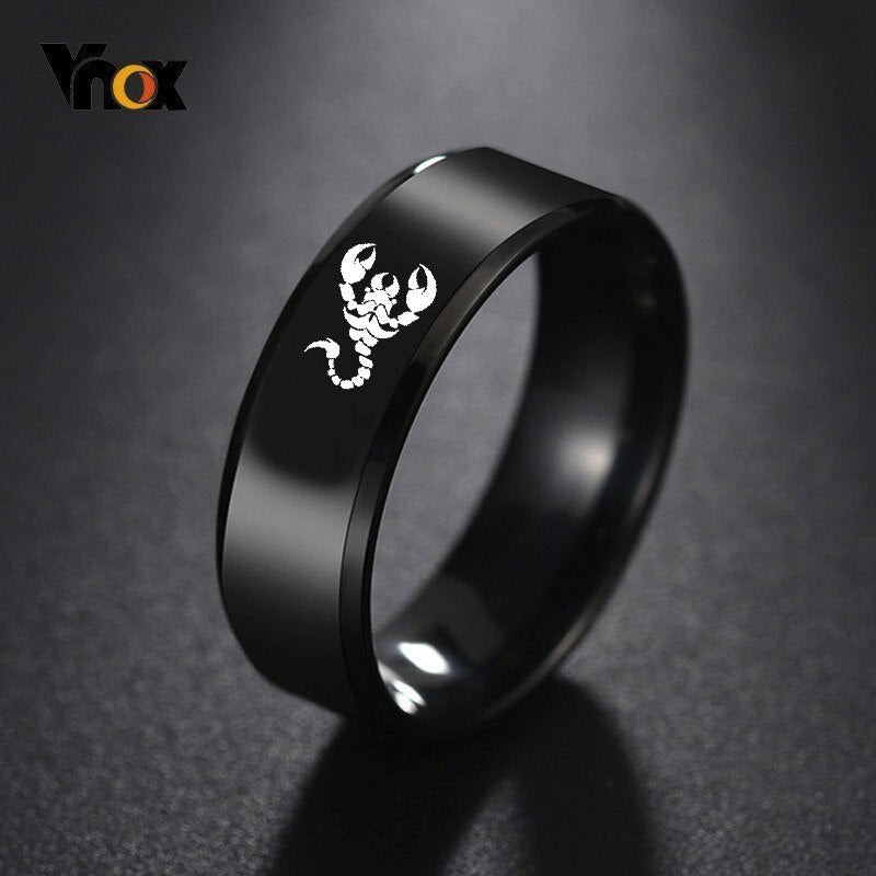 Vnox Cool Chinese Dragon Ring for Men Personalized Engraving 8mm Black Stainless Steel Punk Male Anel Gift for Him