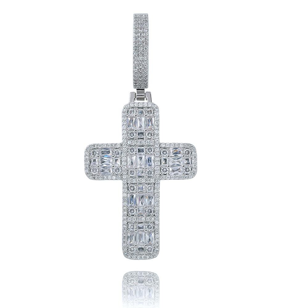 Quality Iced Out Asscher Cut Cross Pendant Necklace Mens/Women Micro Paved Hip Hop Gold Silver Color Bling Charm Chains Jewelry