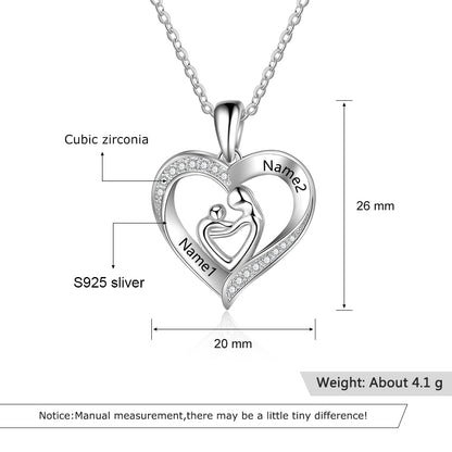 Personalized Mom and Baby Necklaces 925 Sterling Silver  Heart Shape Necklaces Pendant Engraved Name  Mother's Day Gift