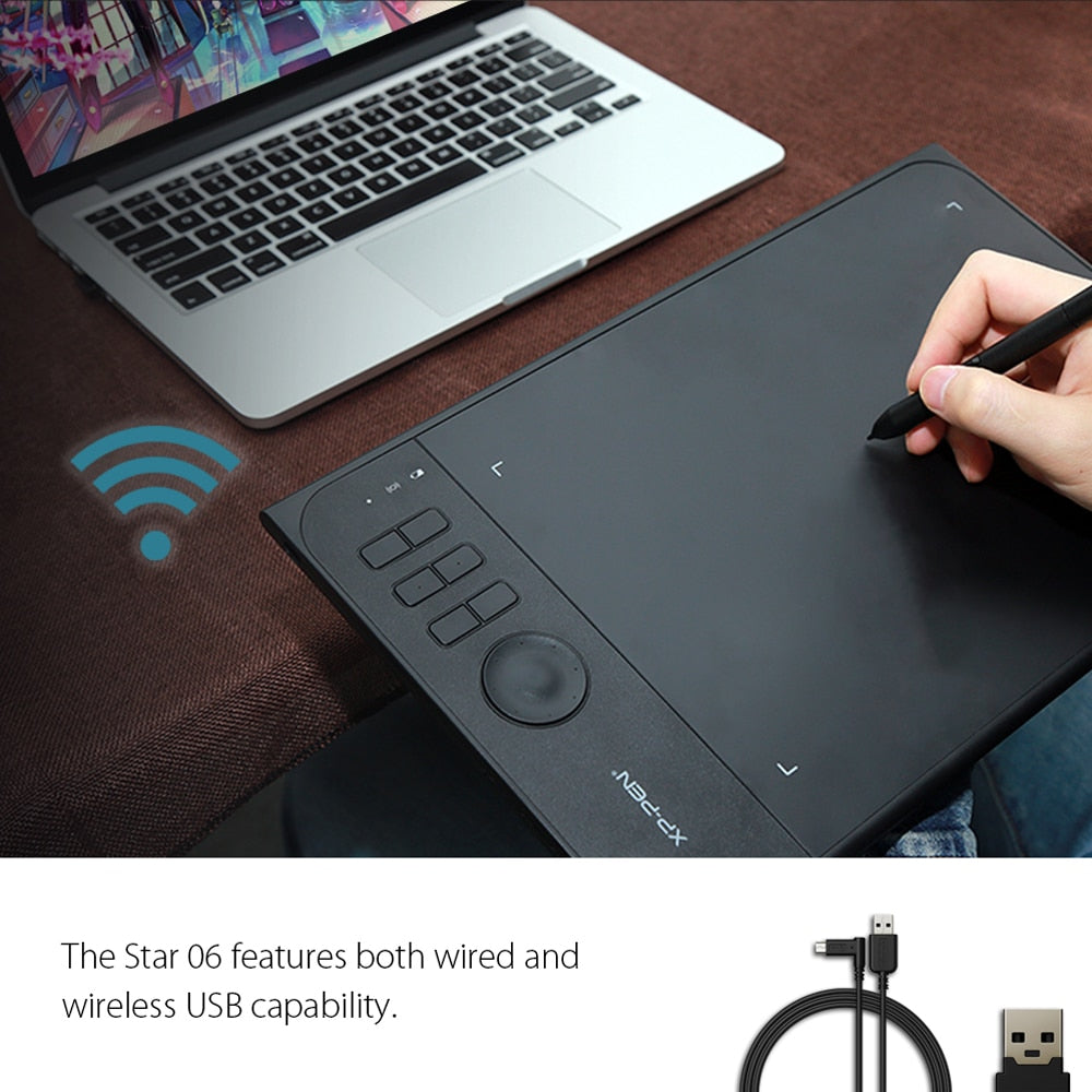 XPPen Star 06 Graphics Drawing Tablet with 8192 levels Pressure Sensivity both Wired and Wireless Mode Design with roller key