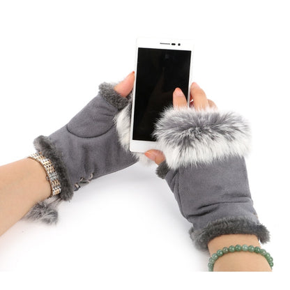 1 Pair Women Winter Warm Glove Faux Rabbit Fur Hand Wrist Warmer Fingerless Gloves