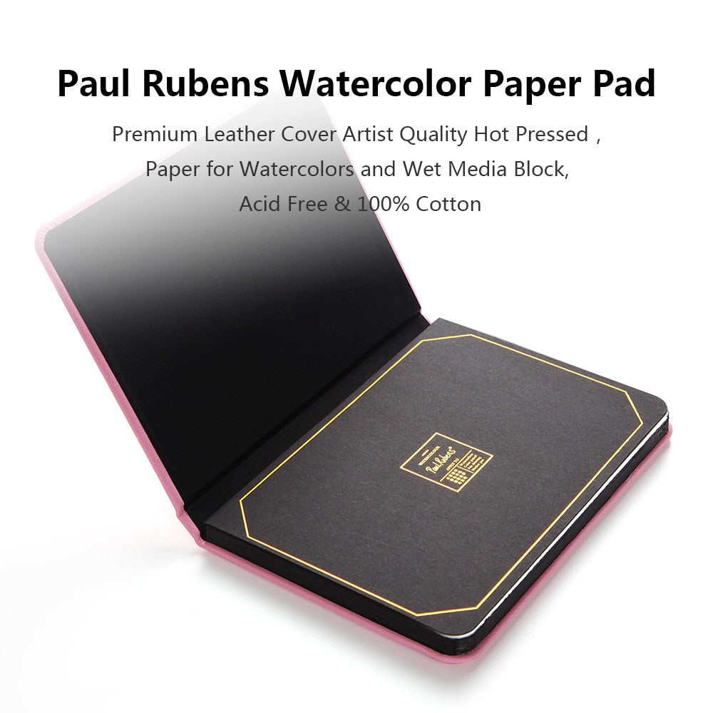 Paul Rubens 300g/m2 Watercolor Paper Pad 20 Sheets 100% Cotton Leather Cover Paper Blocks for Ourdoor Painting 16K/32K