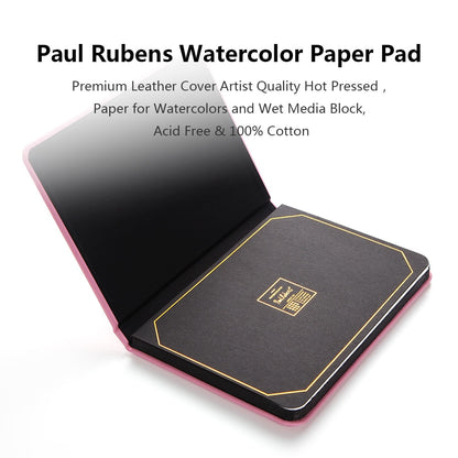 Paul Rubens 300g/m2 Watercolor Paper Pad 20 Sheets 100% Cotton Leather Cover Paper Blocks for Ourdoor Painting 16K/32K
