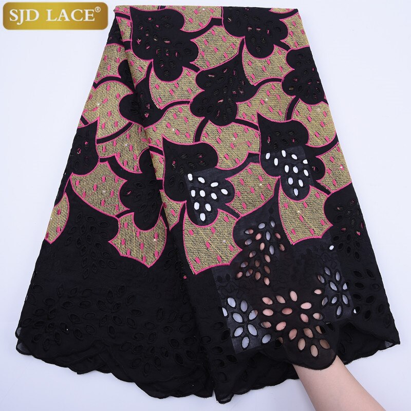 SJD LACE High Quality Swiss Voile Lace In Switzerland With Stones Eyelet Holes Nigerian African Lace Fabric For Party Sew A1813