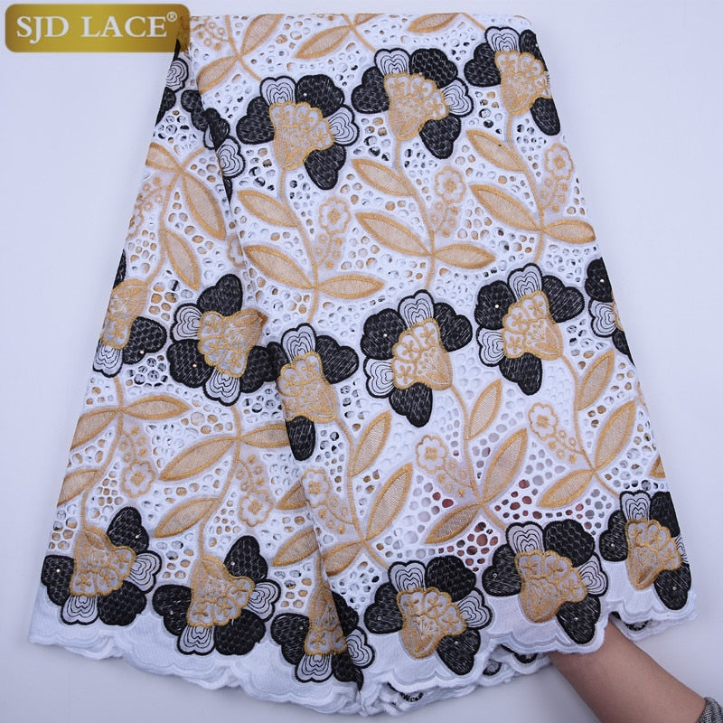 SJD LACE High Quality Swiss Voile Lace In Switzerland With Stones Eyelet Holes Nigerian African Lace Fabric For Party Sew A1813