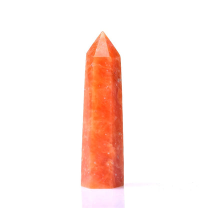 1pc Natural Crystal Point Sunstone Healing Stone Quartz Tower Orange Wand Ornament for Home Decor Reiki Energy Stone Pyramid