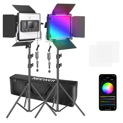 Neewer 2 Packs 660 RGB Led Light with APP Control, Photography Video Lighting Kit with Stands and Bag