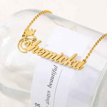 Crown Necklace Customized Cursive Arabic Crown Heart Nameplate Necklace For Women Stainless Steel Jewelry Couple gift Collier bf