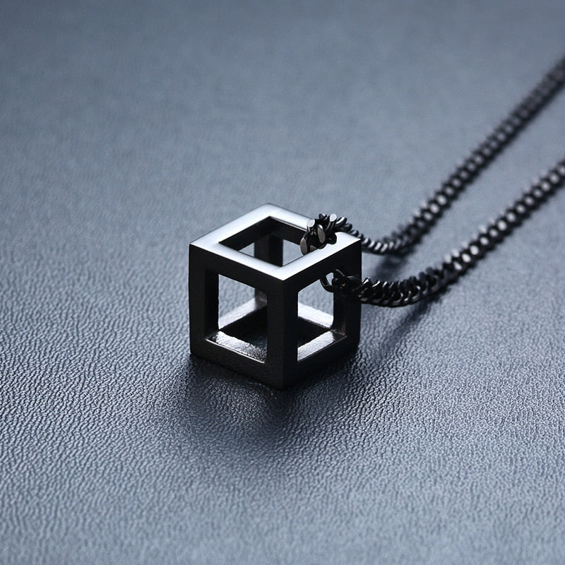 Vnox Retro Hollow Cube Pendant for Men Stainless Steel Square Vintage Necklace Punk Geometric Collier 24" Chain