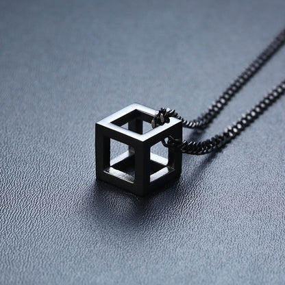 Vnox Retro Hollow Cube Pendant for Men Stainless Steel Square Vintage Necklace Punk Geometric Collier 24" Chain