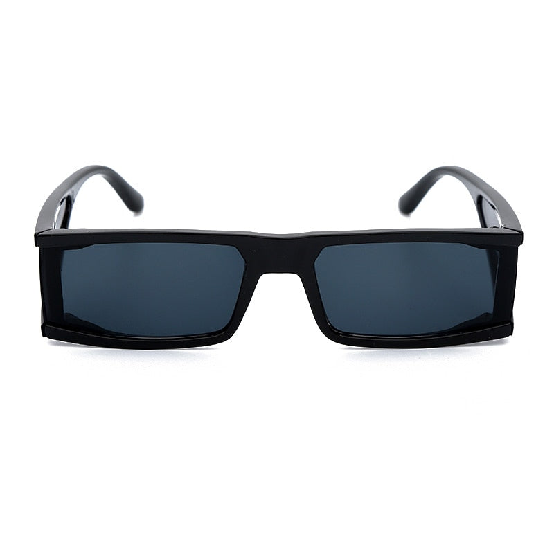 Vintage Rectangle Sunglasses Women Small Frame Mirror Sun Glasses Silver Black Lens Men One Piece Punk Eyeglasses Gafas Shades