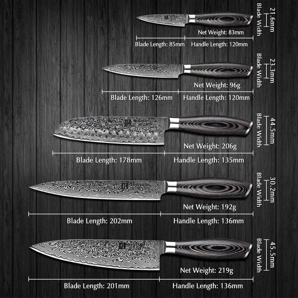 XINZUO 1pcs/5pcs Kitchen Knives Set 67Layer VG10 Damascus Steel Chef Cleaver Santoku Utility Paring Knife Pakkawood Handle